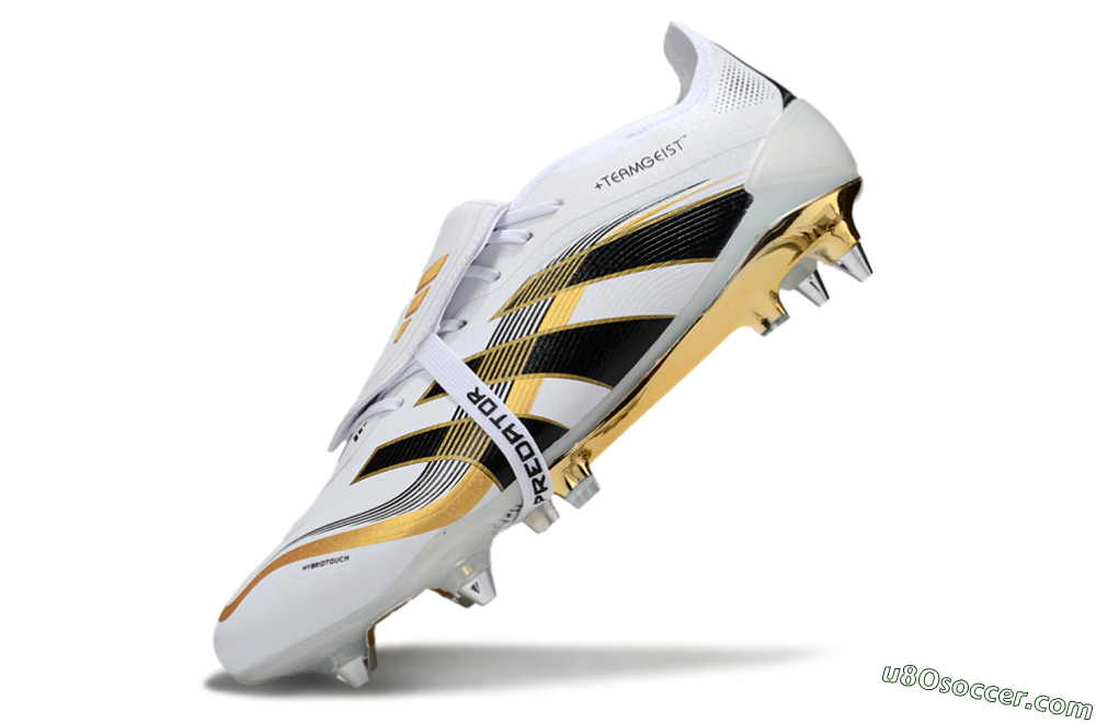 Adidas Predator 25 Elite Foldover Tongue SG Soft Ground Soccer Cleats - White/Black/Gold 5