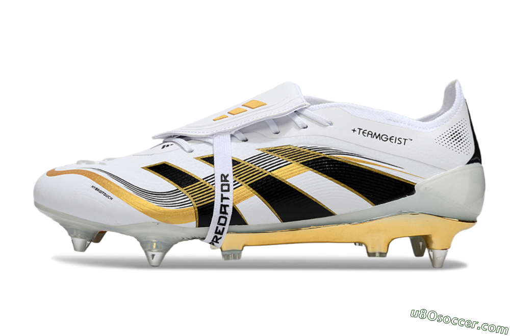 Adidas Predator 25 Elite Foldover Tongue SG Soft Ground Soccer Cleats - White/Black/Gold 2