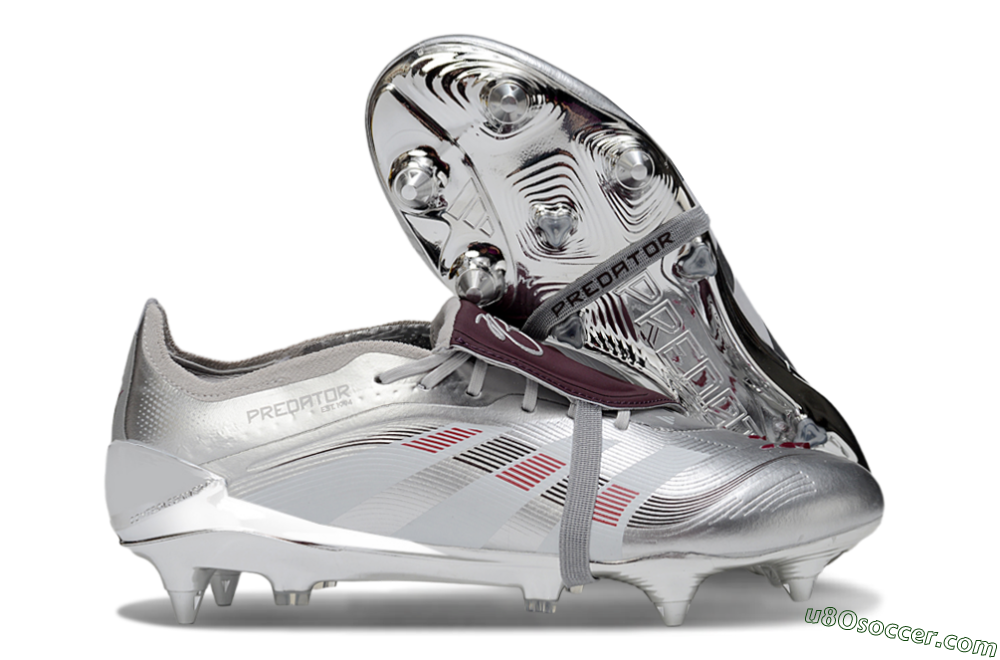 Adidas Predator 25 Elite Foldover Tongue SG Soft Ground Soccer Cleats - Silver/Black/Red 1