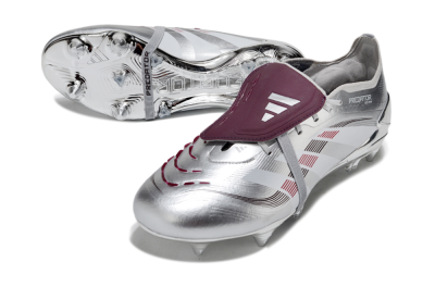 Adidas Predator 25 Elite Foldover Tongue SG Soft Ground Soccer Cleats - Silver/Black/Red