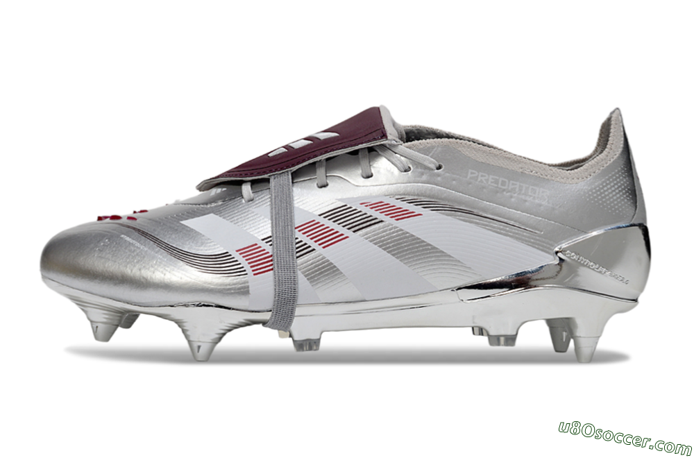 Adidas Predator 25 Elite Foldover Tongue SG Soft Ground Soccer Cleats - Silver/Black/Red 2