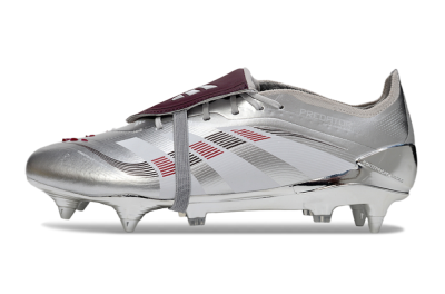 Adidas Predator 25 Elite Foldover Tongue SG Soft Ground Soccer Cleats - Silver/Black/Red