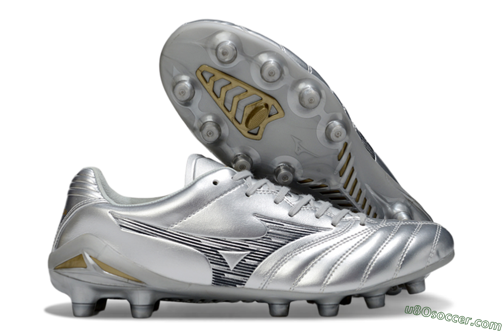Mizuno Morelia Neo 4 FG Firm Ground Soccer Cleats - Silver/Black/Gold 1