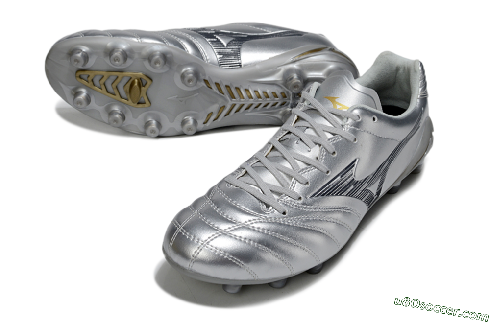 Mizuno Morelia Neo 4 FG Firm Ground Soccer Cleats - Silver/Black/Gold 3