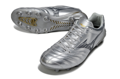 Mizuno Morelia Neo 4 FG Firm Ground Soccer Cleats - Silver/Black/Gold
