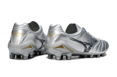 Mizuno Morelia Neo 4 FG Firm Ground Soccer Cleats - Silver/Black/Gold