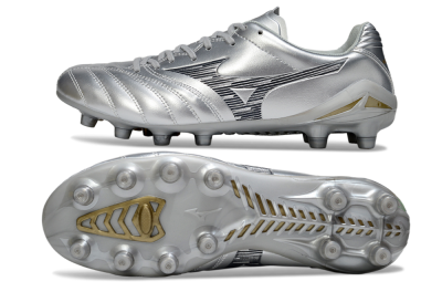 Mizuno Morelia Neo 4 FG Firm Ground Soccer Cleats - Silver/Black/Gold