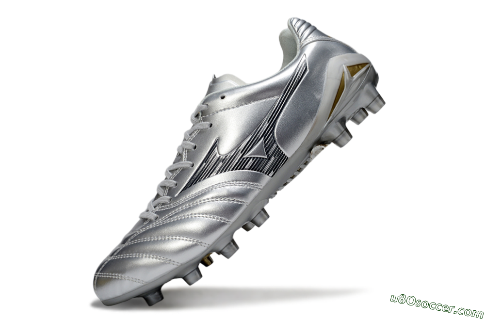 Mizuno Morelia Neo 4 FG Firm Ground Soccer Cleats - Silver/Black/Gold 5