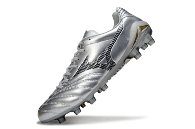 Mizuno Morelia Neo 4 FG Firm Ground Soccer Cleats - Silver/Black/Gold