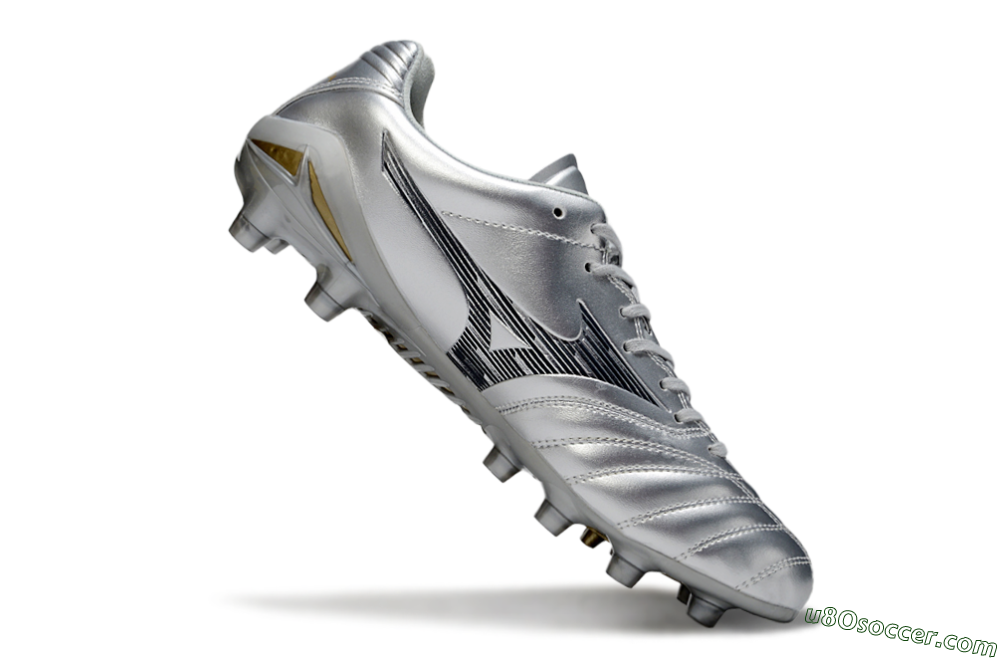 Mizuno Morelia Neo 4 FG Firm Ground Soccer Cleats - Silver/Black/Gold 4