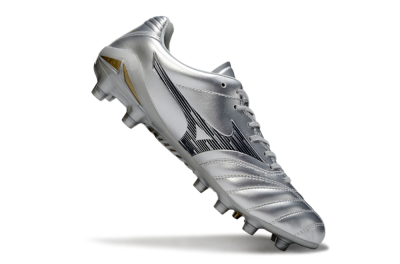 Mizuno Morelia Neo 4 FG Firm Ground Soccer Cleats - Silver/Black/Gold