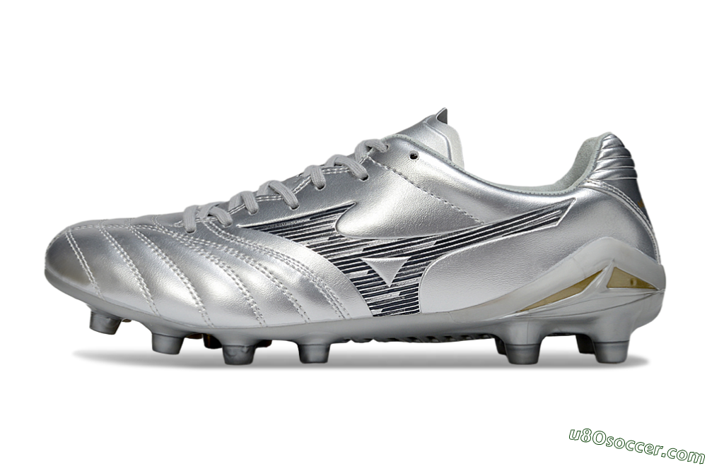 Mizuno Morelia Neo 4 FG Firm Ground Soccer Cleats - Silver/Black/Gold 2