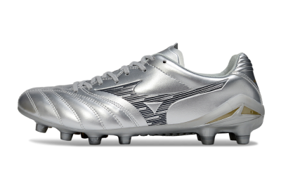 Mizuno Morelia Neo 4 FG Firm Ground Soccer Cleats - Silver/Black/Gold