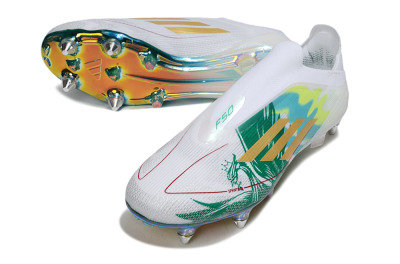 Adidas F50 Elite Laceless SG Soft Ground Soccer Cleats - White/Green/Gold