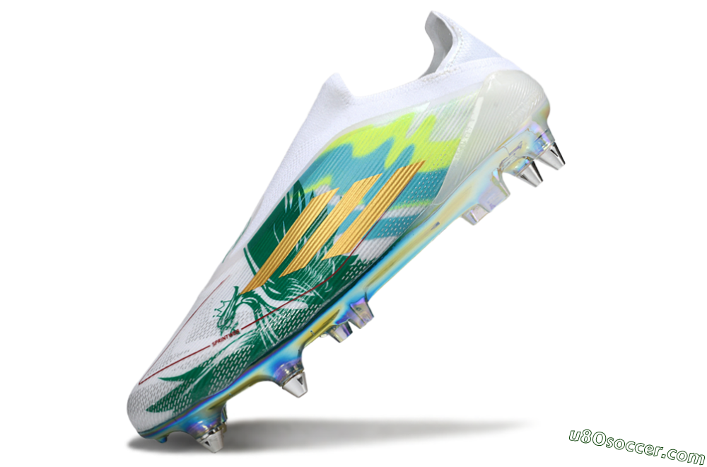 Adidas F50 Elite Laceless SG Soft Ground Soccer Cleats - White/Green/Gold 5