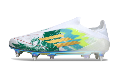 Adidas F50 Elite Laceless SG Soft Ground Soccer Cleats - White/Green/Gold