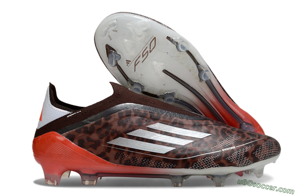 Adidas F50 Elite Laceless FG Firm Ground Soccer Cleats - Leopard/Red/Silver 1