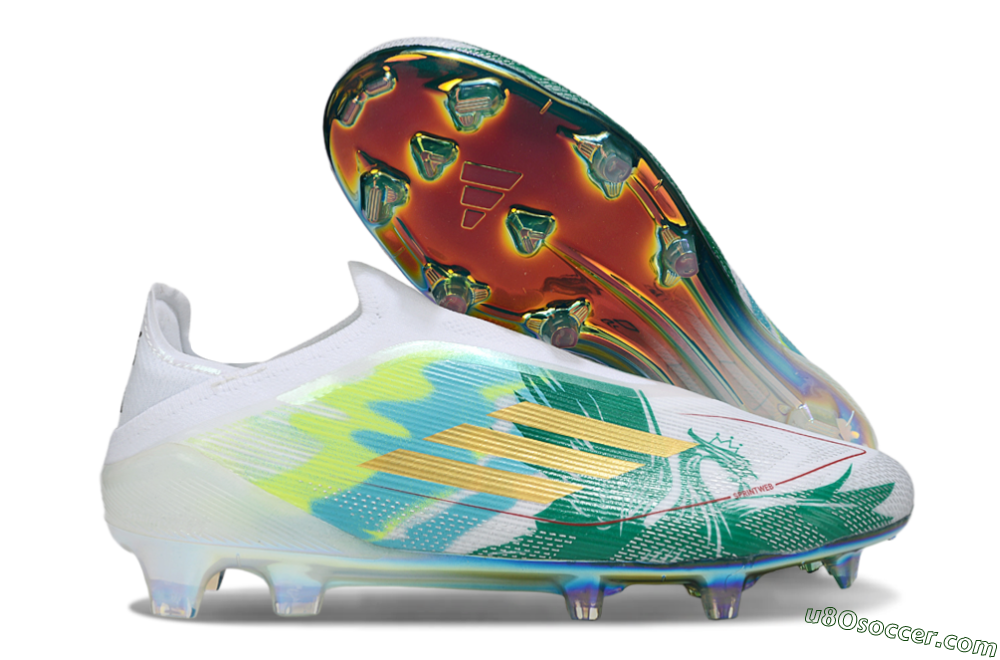 Adidas F50 Elite Laceless FG Firm Ground Soccer Cleats - White/Green/Gold 1
