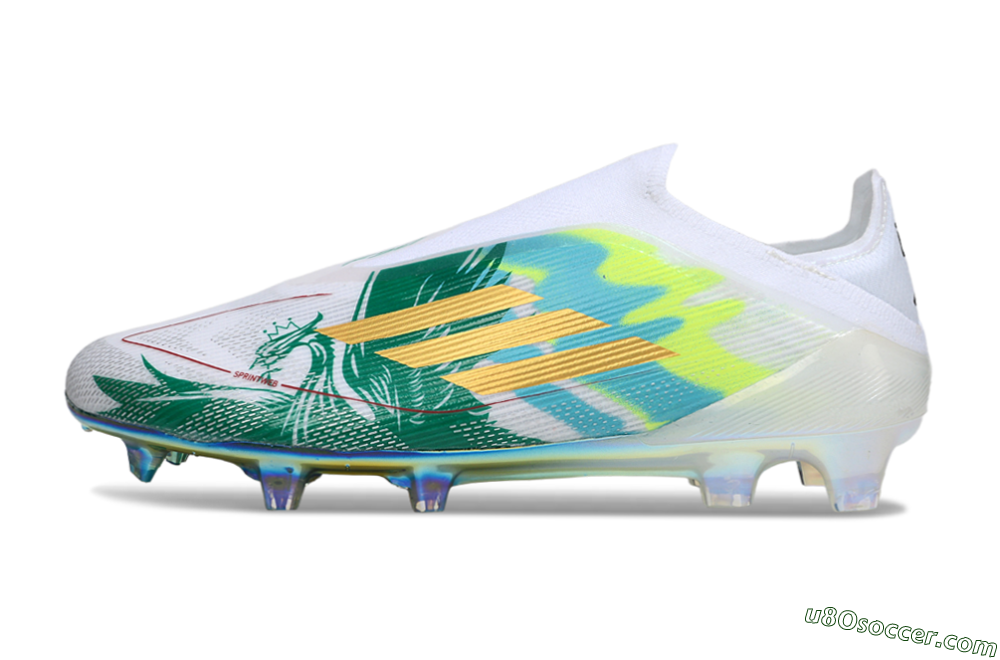 Adidas F50 Elite Laceless FG Firm Ground Soccer Cleats - White/Green/Gold 2