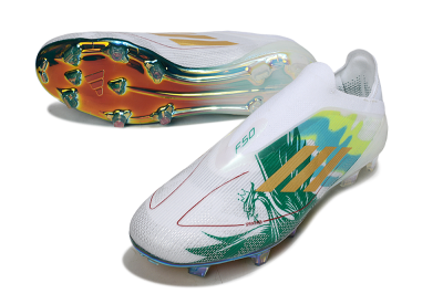 Adidas F50 Elite Laceless FG Firm Ground Soccer Cleats - White/Green/Gold