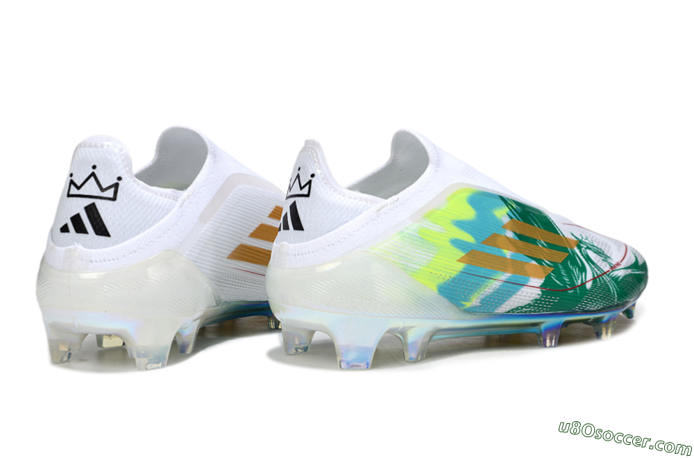 Adidas F50 Elite Laceless FG Firm Ground Soccer Cleats - White/Green/Gold 6
