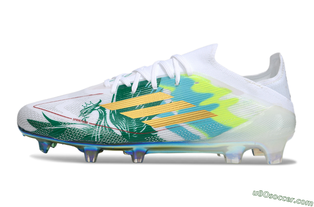 Adidas F50 Elite FG Firm Ground Soccer Cleats - White/Green/Gold 2
