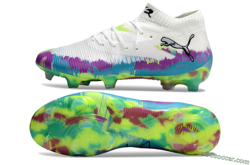Puma Future 8 Ultimate FG Firm Ground Soccer Cleats - White/Purple/Yellow/Blue 0