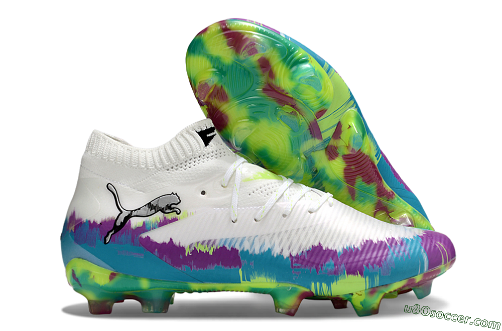 Puma Future 8 Ultimate FG Firm Ground Soccer Cleats - White/Purple/Yellow/Blue 1
