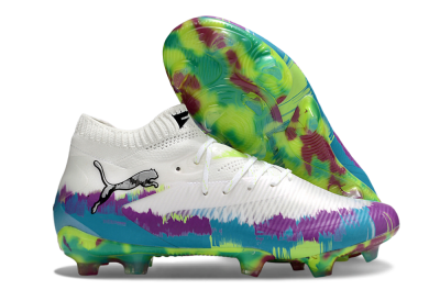 Puma Future 8 Ultimate FG Firm Ground Soccer Cleats - White/Purple/Yellow/Blue