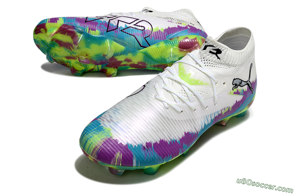 Puma Future 8 Ultimate FG Firm Ground Soccer Cleats - White/Purple/Yellow/Blue 3