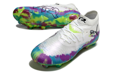 Puma Future 8 Ultimate FG Firm Ground Soccer Cleats - White/Purple/Yellow/Blue