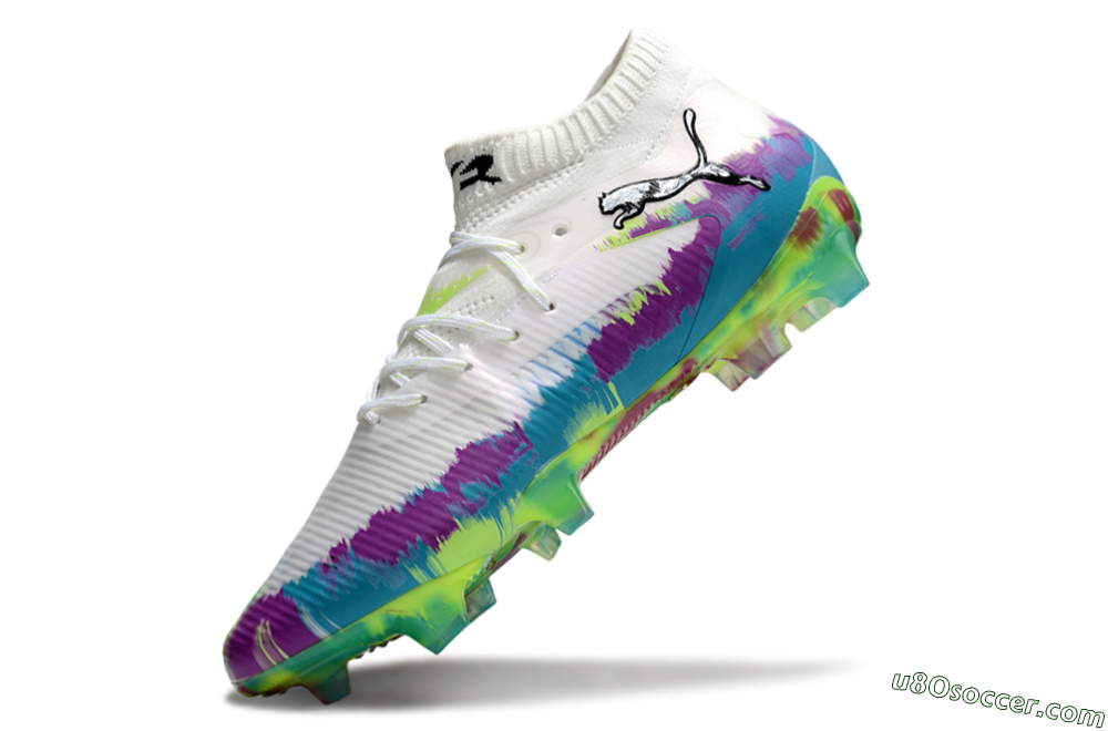 Puma Future 8 Ultimate FG Firm Ground Soccer Cleats - White/Purple/Yellow/Blue 5