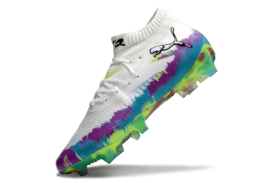 Puma Future 8 Ultimate FG Firm Ground Soccer Cleats - White/Purple/Yellow/Blue