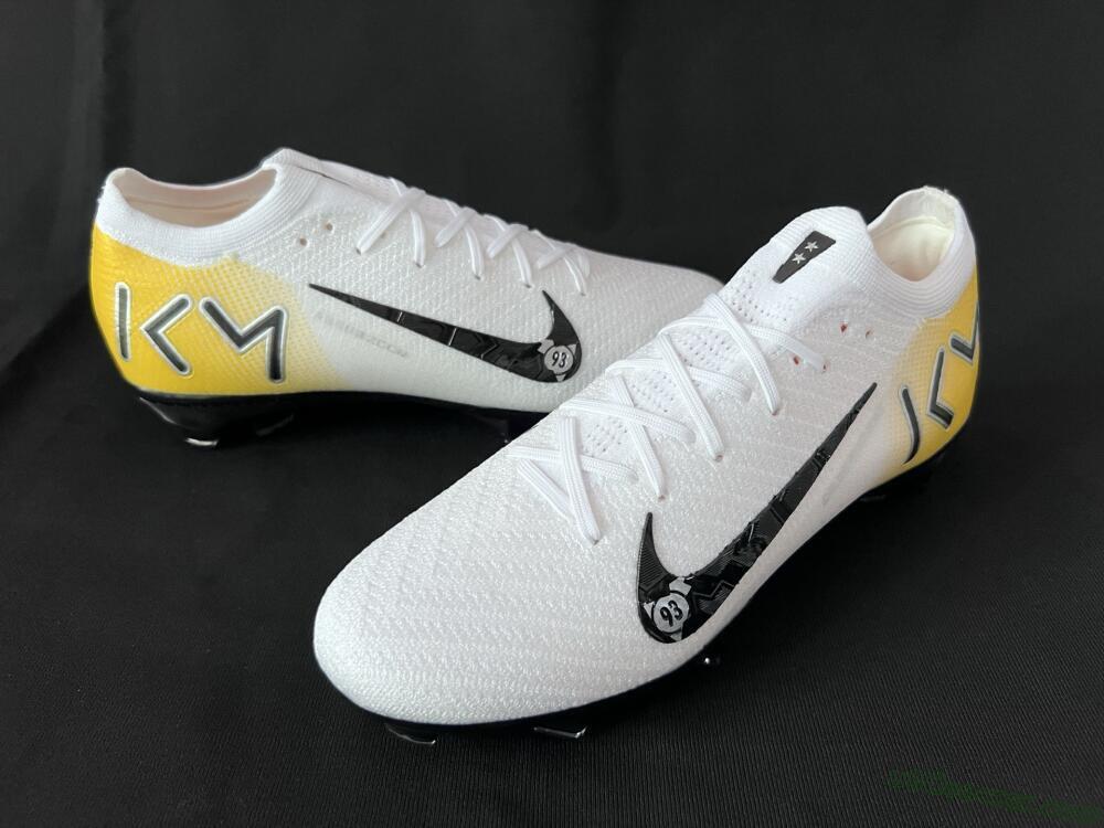 KM x Nike Air Zoom Mercurial Vapor 16 Elite FG Firm Ground Soccer Cleats - White/Black/Yellow