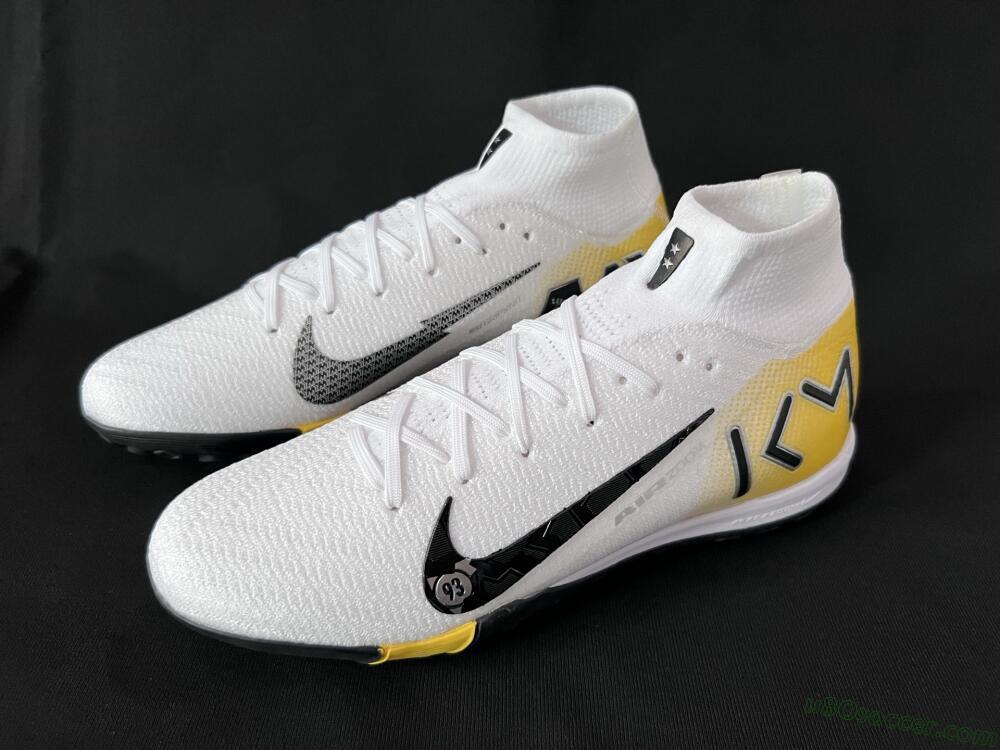 KM x Nike Air Zoom Mercurial Superfly 10 Elite TF Artificial Turf Soccer Shoes - White/Black/Yellow