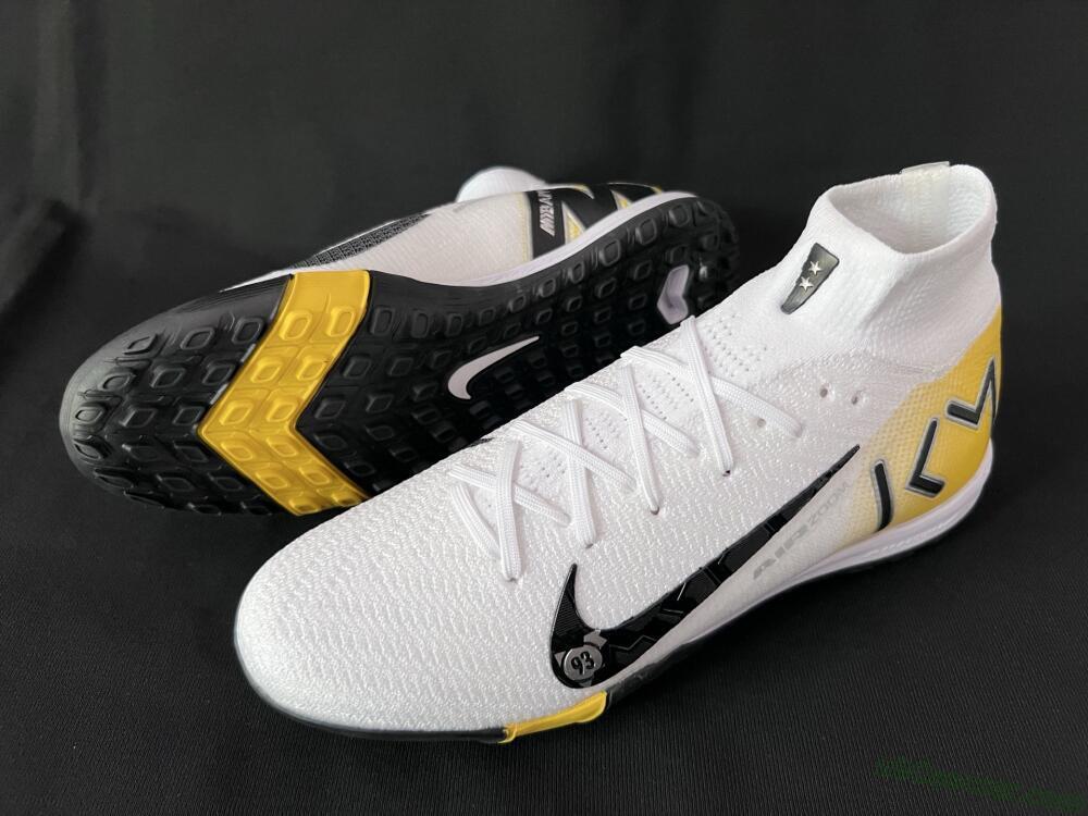 KM x Nike Air Zoom Mercurial Superfly 10 Elite TF Artificial Turf Soccer Shoes - White/Black/Yellow