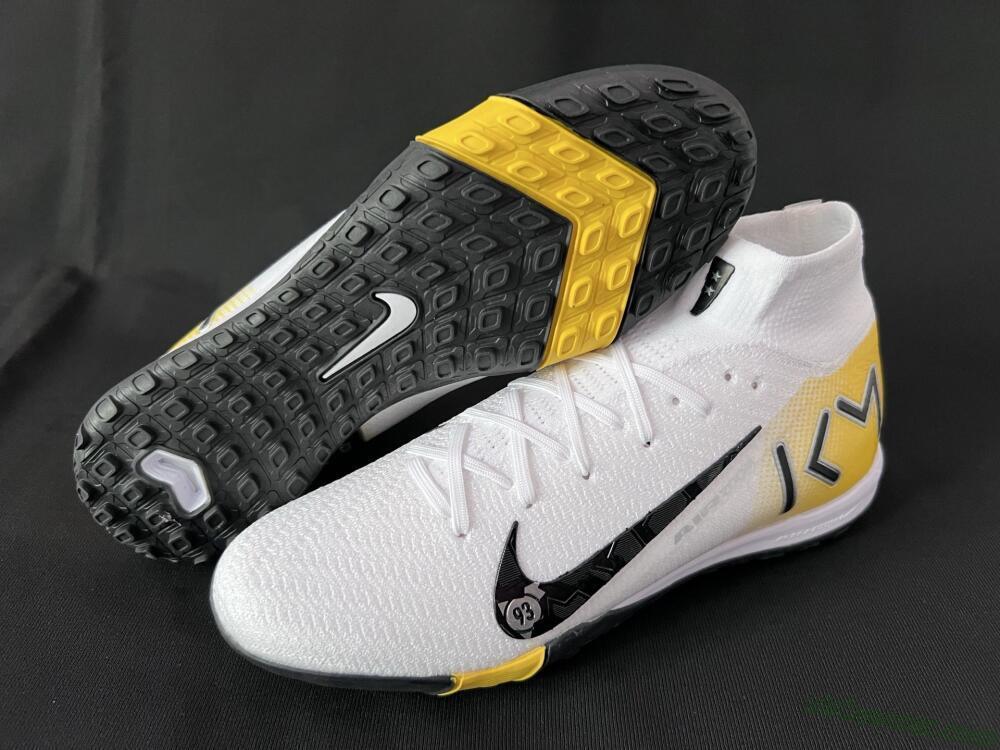 KM x Nike Air Zoom Mercurial Superfly 10 Elite TF Artificial Turf Soccer Shoes - White/Black/Yellow