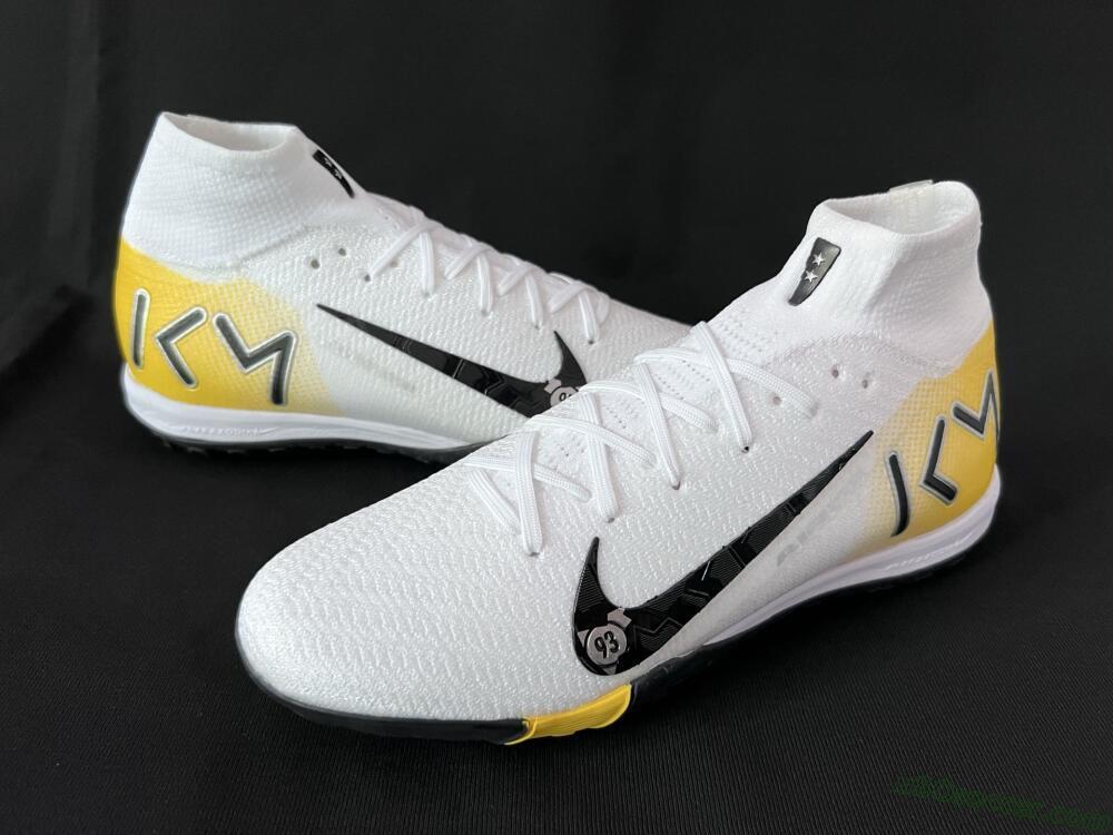 KM x Nike Air Zoom Mercurial Superfly 10 Elite TF Artificial Turf Soccer Shoes - White/Black/Yellow