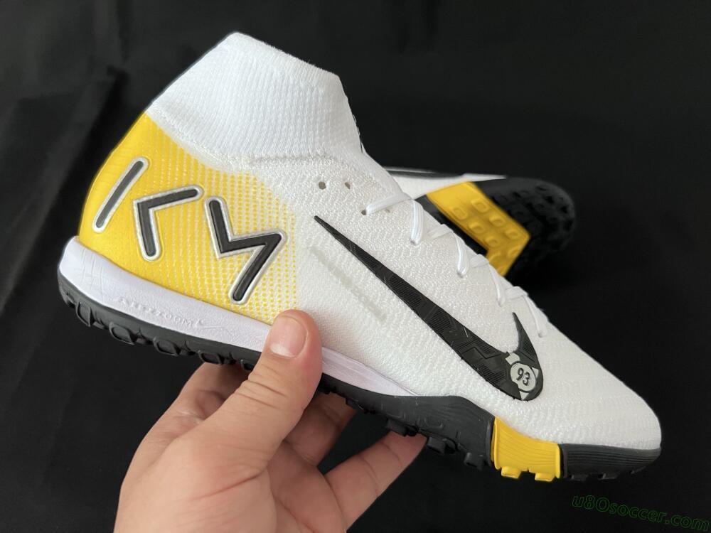 KM x Nike Air Zoom Mercurial Superfly 10 Elite TF Artificial Turf Soccer Shoes - White/Black/Yellow