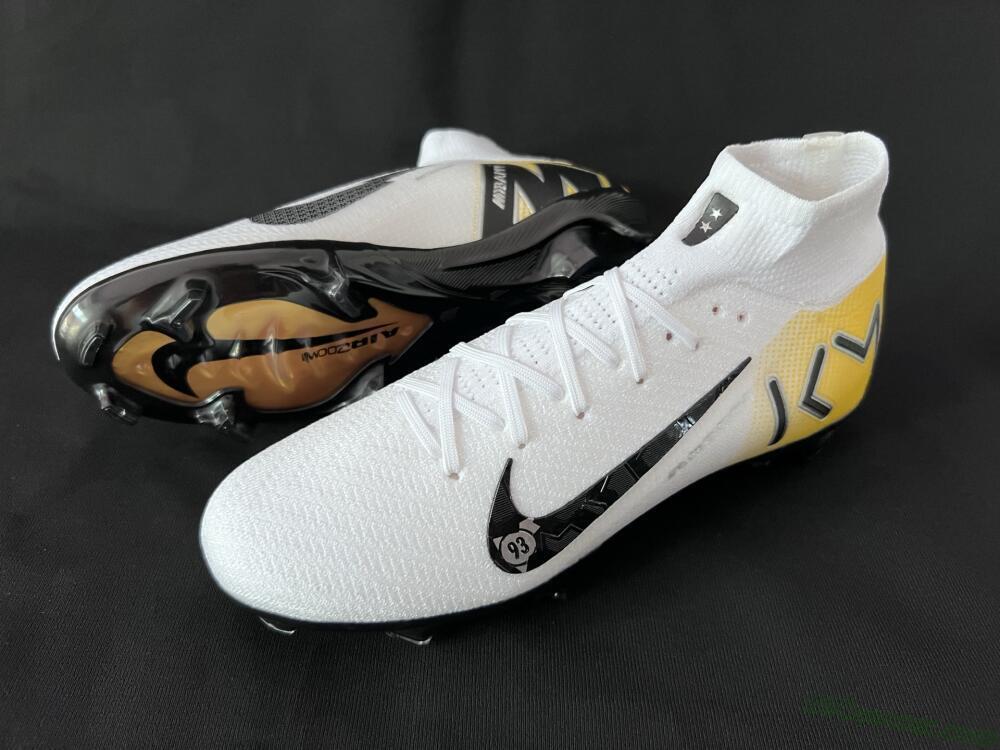 KM x Nike Air Zoom Mercurial Superfly 10 Elite FG Firm Ground Soccer Cleats - White/Black/Yellow