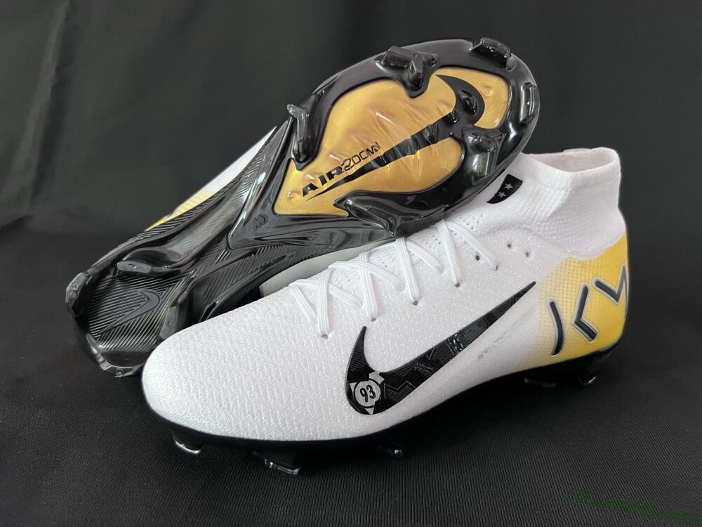 KM x Nike Air Zoom Mercurial Superfly 10 Elite FG Firm Ground Soccer Cleats - White/Black/Yellow