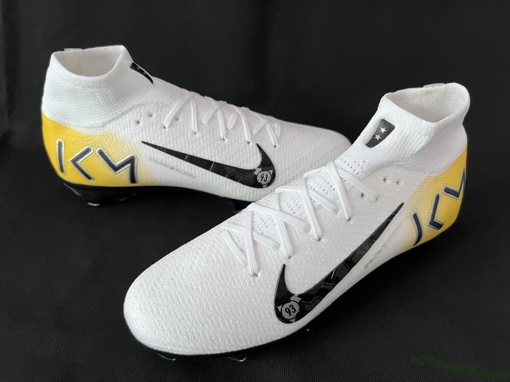 KM x Nike Air Zoom Mercurial Superfly 10 Elite FG Firm Ground Soccer Cleats - White/Black/Yellow