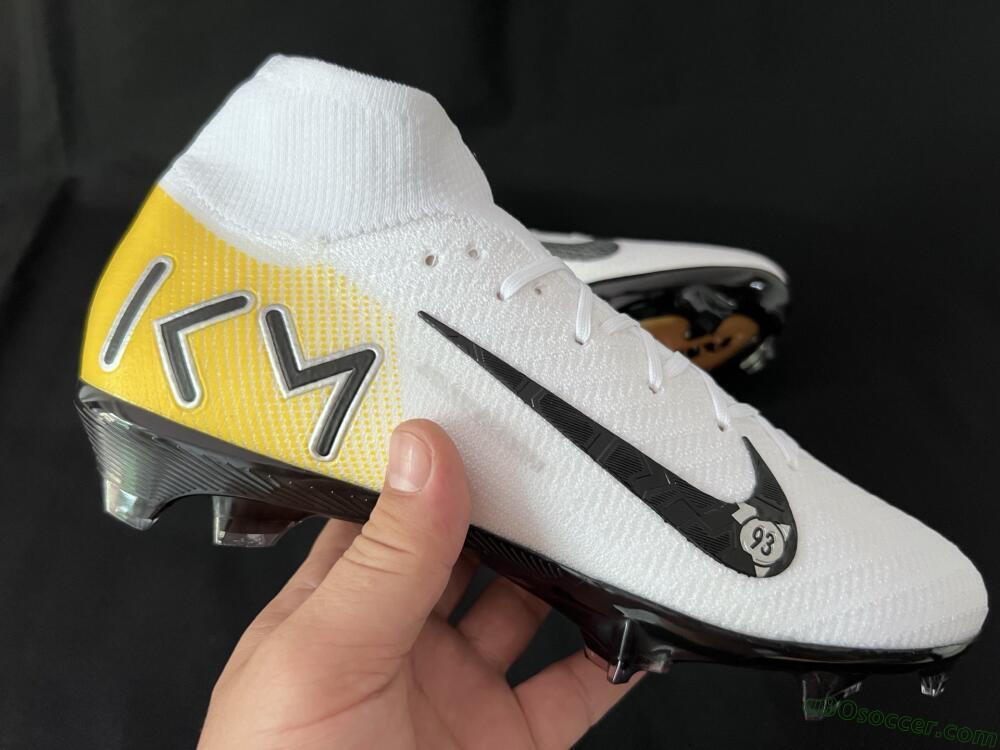 KM x Nike Air Zoom Mercurial Superfly 10 Elite FG Firm Ground Soccer Cleats - White/Black/Yellow