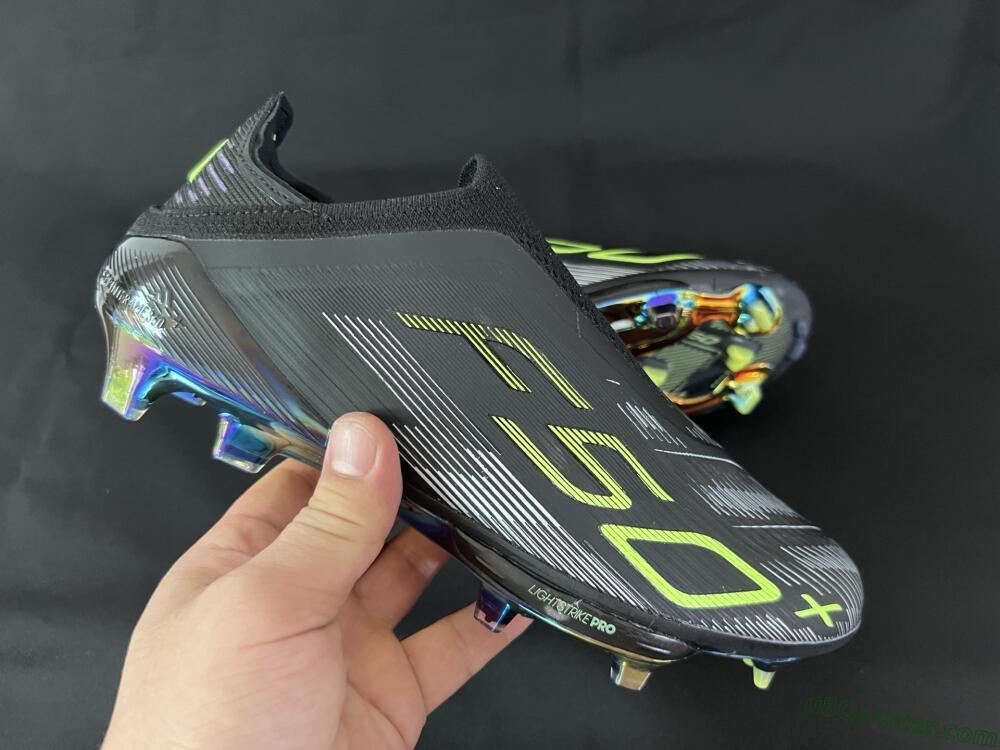 Adidas F50+ Lightstrike Pro Laceless FG Firm Ground Soccer Cleats - Black/Silver/Yellow