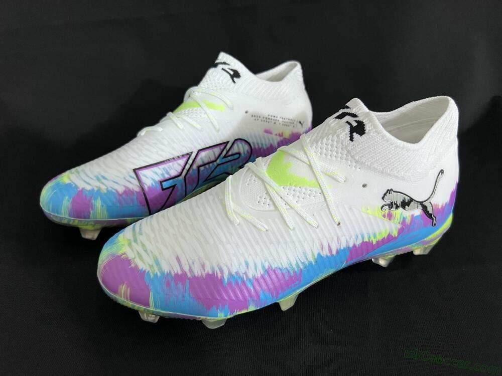 Puma Future 8 Ultimate FG Firm Ground Soccer Cleats - White/Blue/Yellow