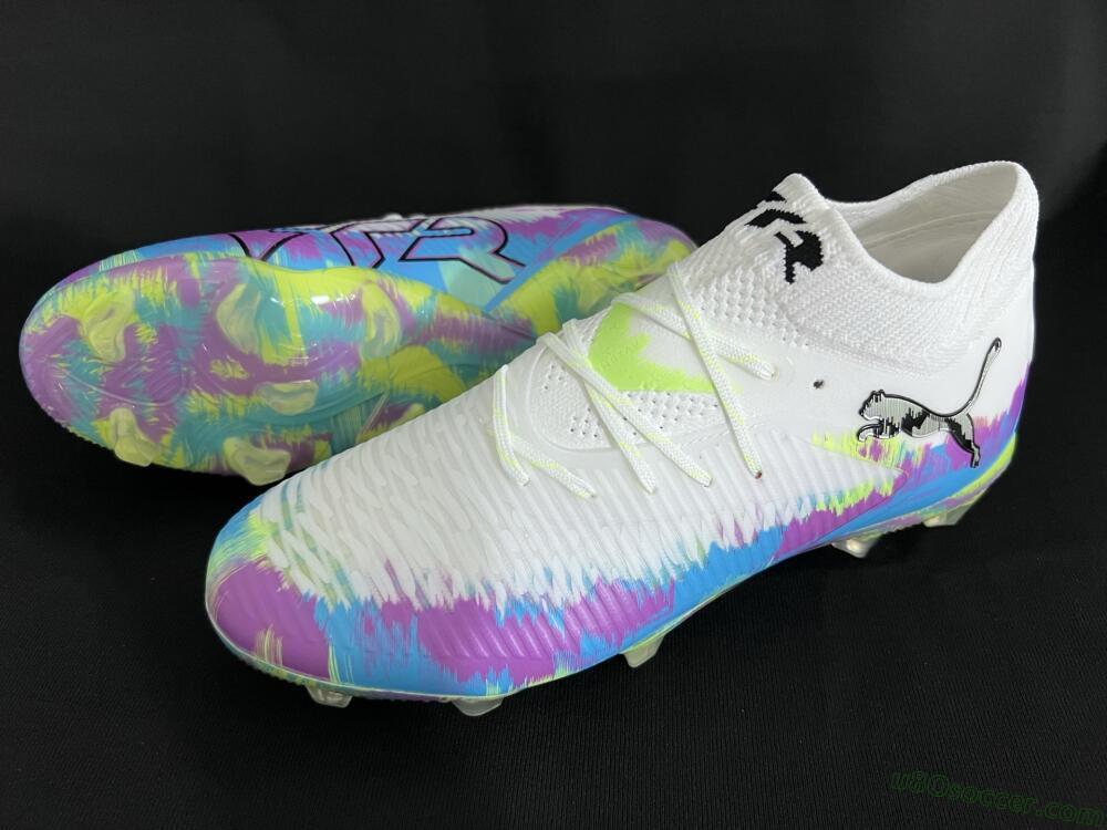 Puma Future 8 Ultimate FG Firm Ground Soccer Cleats - White/Blue/Yellow