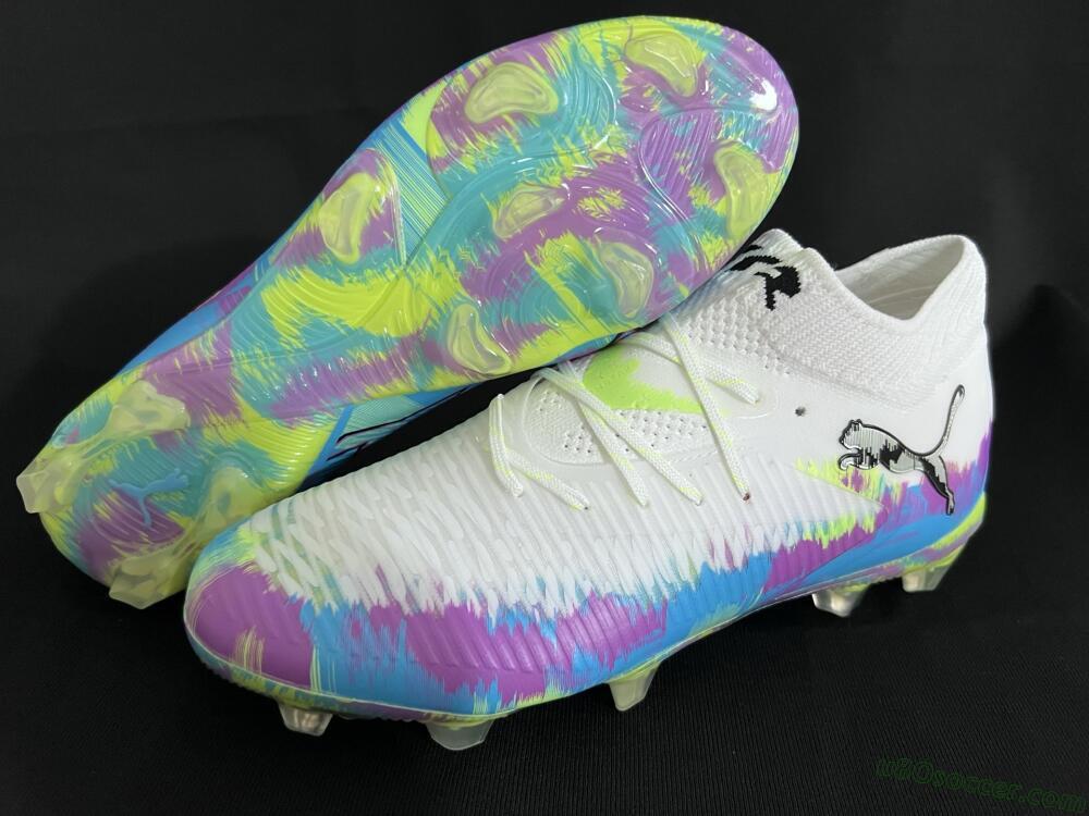 Puma Future 8 Ultimate FG Firm Ground Soccer Cleats - White/Blue/Yellow