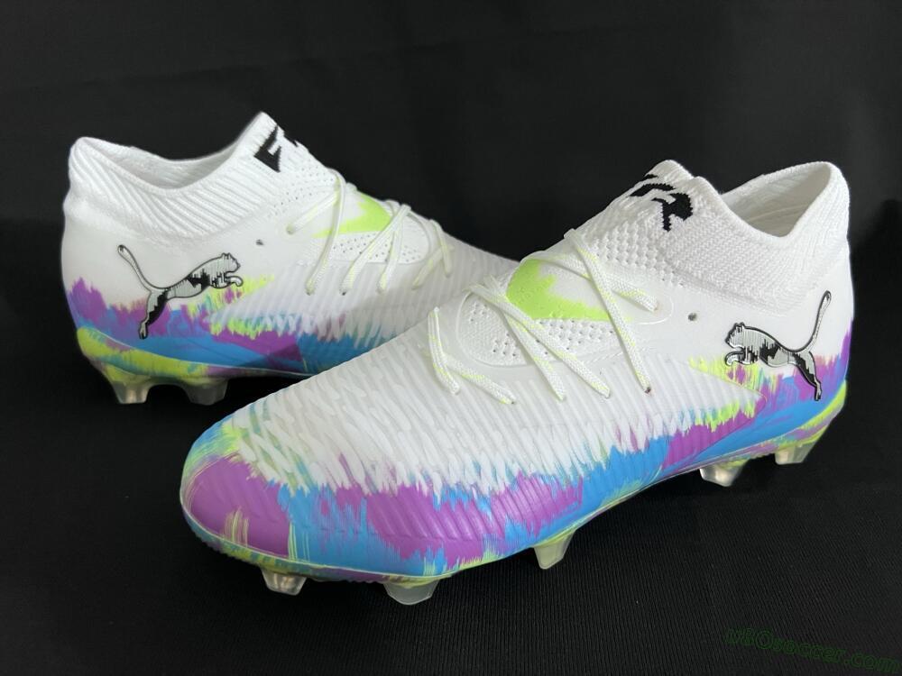 Puma Future 8 Ultimate FG Firm Ground Soccer Cleats - White/Blue/Yellow