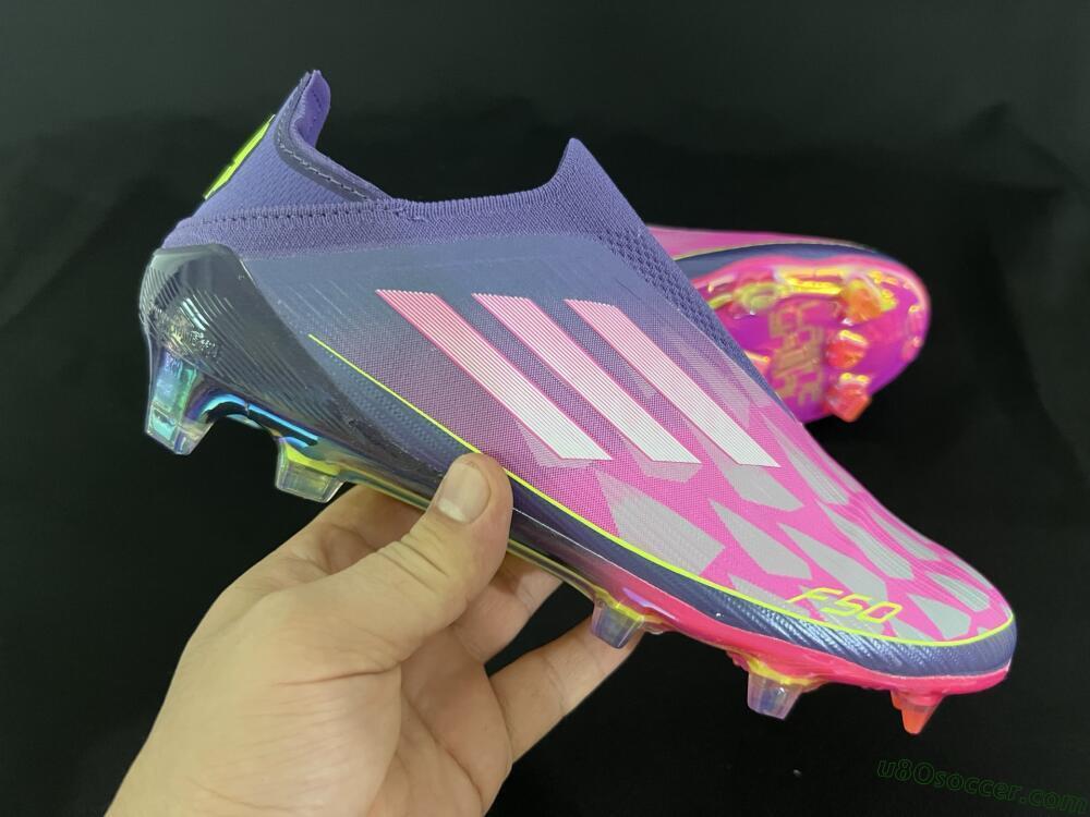 Adidas F50+ Elite Laceless FG Firm Ground Soccer Cleats - Pink/Yellow/Purple