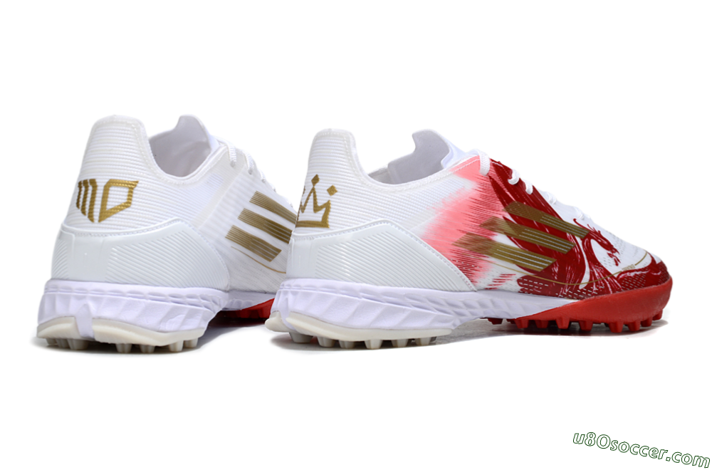 Adidas F50 Pro TF Artificial Turf Soccer Shoes - White/Red/Gold 6